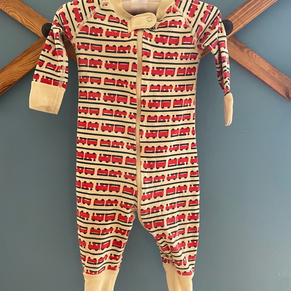 Hanna Andersson Cream and Red Train Print pajama
